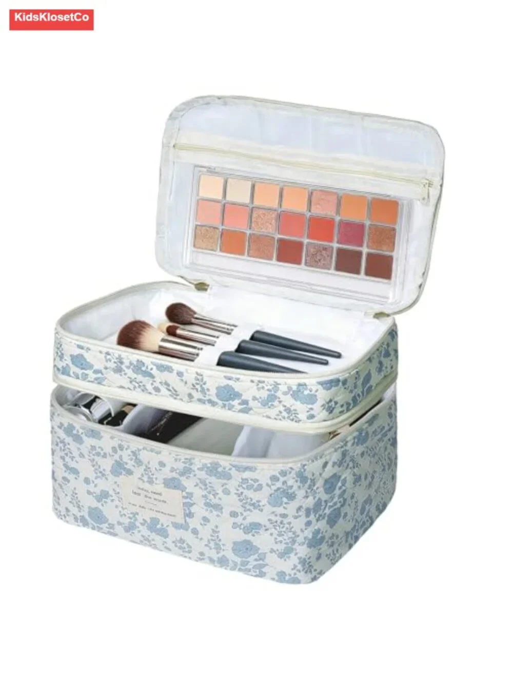 Quilted Floral Makeup Bag with 3 Compartments Travel Toiletry Organizer Women
